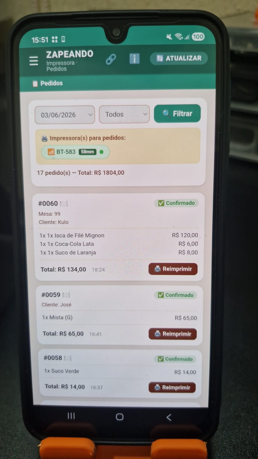 Veja a lista de pedidos já feitos